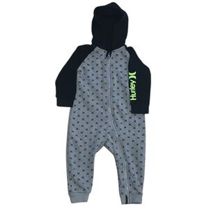 Hurley 18M Baby Boys Front Zip Fleece Lined Romper Neon Logo Hoodie